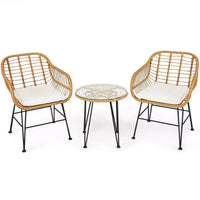 Ensemble de 3 meubles en rotin avec table et chaises coussinées