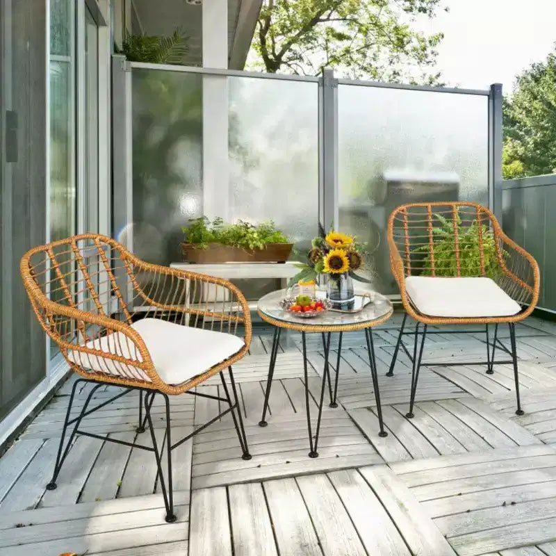 Ensemble de 3 meubles en rotin avec table et chaises coussinées