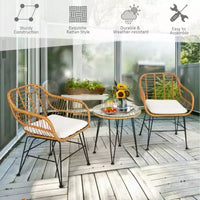 Ensemble de 3 meubles en rotin avec table et chaises coussinées