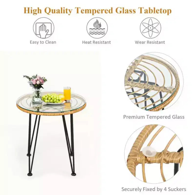 Ensemble de 3 meubles en rotin avec table et chaises coussinées