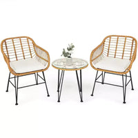 Ensemble de 3 meubles en rotin avec table et chaises coussinées