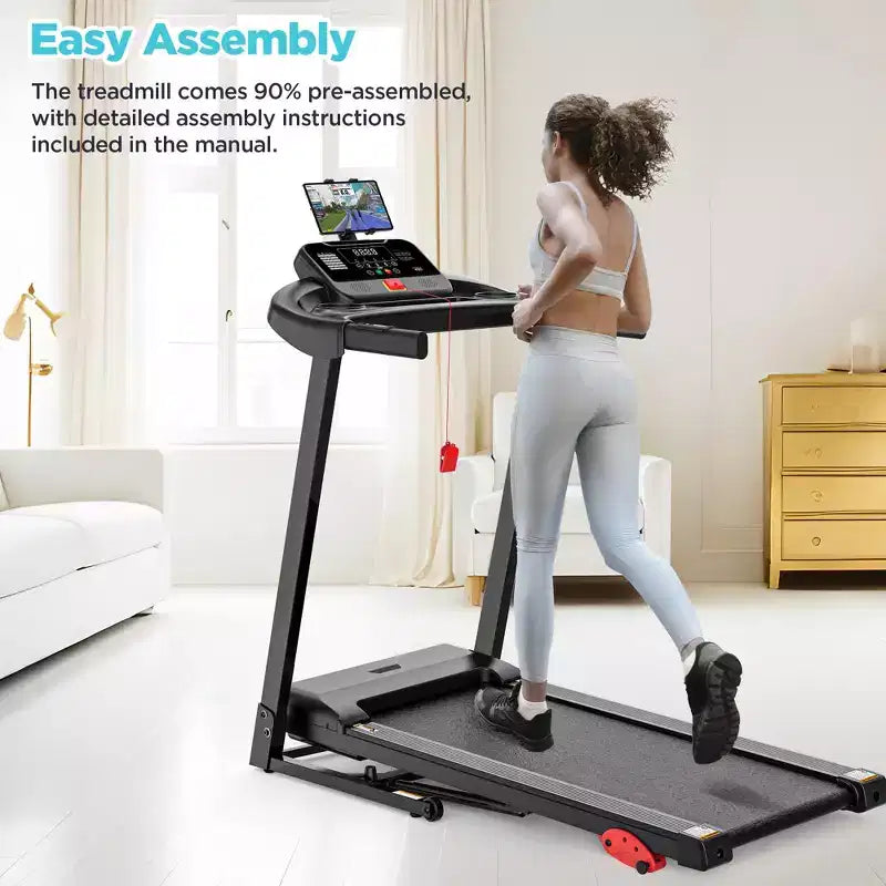 Tapis roulant 3.75HP capacité 300lb, tapis pliable avec inclinaison, 64+7 programmes intelligents, 7.5MPH, contrôle par APP, tapis de course pour la maison jogging marche avec haut-parleur HiFi