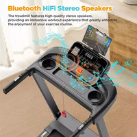 Tapis roulant 3.75HP capacité 300lb, tapis pliable avec inclinaison, 64+7 programmes intelligents, 7.5MPH, contrôle par APP, tapis de course pour la maison jogging marche avec haut-parleur HiFi