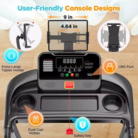 Tapis roulant 3.75HP capacité 300lb, tapis pliable avec inclinaison, 64+7 programmes intelligents, 7.5MPH, contrôle par APP, tapis de course pour la maison jogging marche avec haut-parleur HiFi