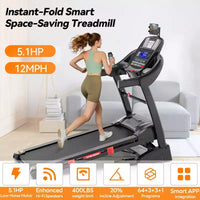 Tapis roulant avec inclinaison automatique de 20%, tapis de course pliable de 4,95 CV capacité 180 kg, 71 programmes, 19 km/h, entraînement personnalisé avec contrôle via application, tapis de course domestique pour jogging et marche.