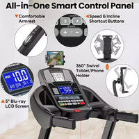Tapis roulant avec inclinaison automatique de 20%, tapis de course pliable de 4,95 CV capacité 180 kg, 71 programmes, 19 km/h, entraînement personnalisé avec contrôle via application, tapis de course domestique pour jogging et marche.