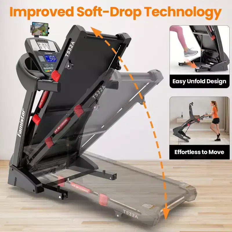 Tapis roulant avec inclinaison automatique de 20%, tapis de course pliable de 4,95 CV capacité 180 kg, 71 programmes, 19 km/h, entraînement personnalisé avec contrôle via application, tapis de course domestique pour jogging et marche.