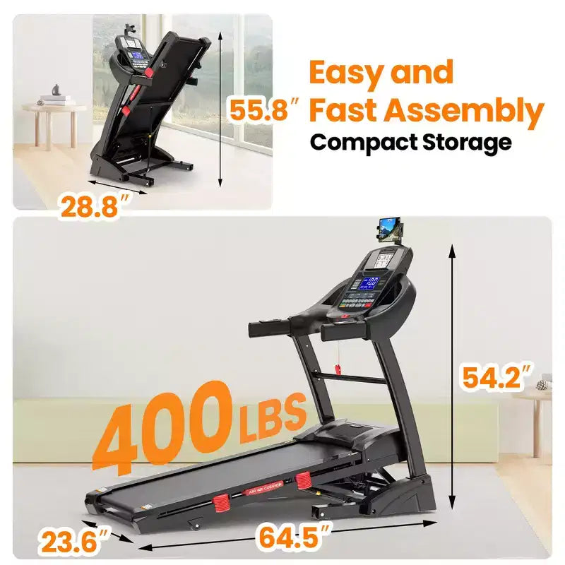 Tapis roulant avec inclinaison automatique de 20%, tapis de course pliable de 4,95 CV capacité 180 kg, 71 programmes, 19 km/h, entraînement personnalisé avec contrôle via application, tapis de course domestique pour jogging et marche.