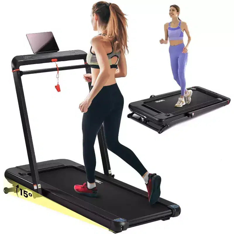 Tapis de course 2-en-1 sous le bureau avec inclinaison automatique, tapis de marche et machine de jogging, télécommande, écran LED, tapis de course portable pour usage domestique