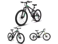 Vélo tout terrain 24 à 21 vitesses à suspension intégrale, fourche avant et amortisseur, vélo de ville à cadre en acier ergonomique pour hommes et femmes