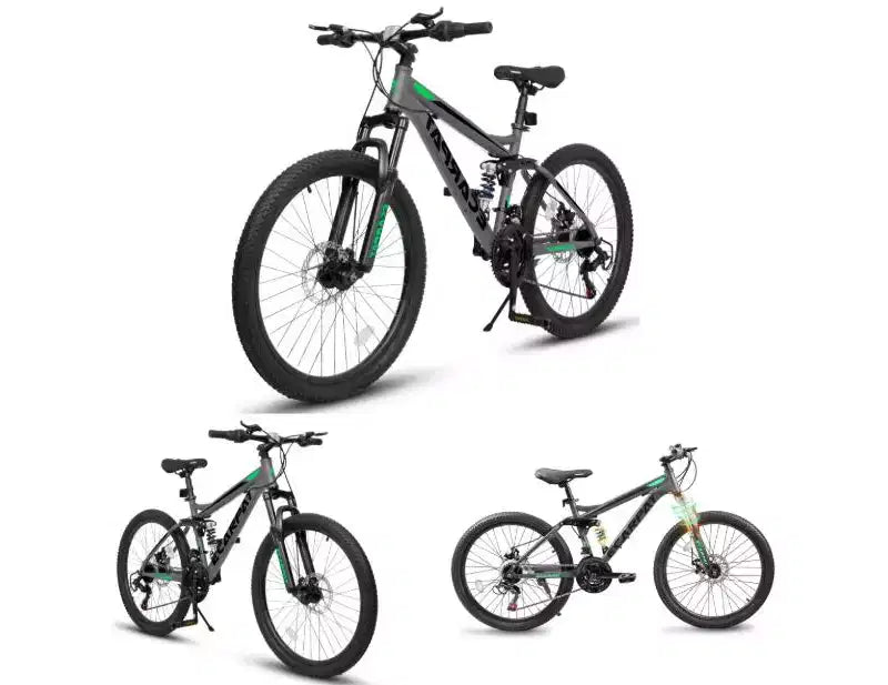 Vélo tout terrain 24 à 21 vitesses à suspension intégrale, fourche avant et amortisseur, vélo de ville à cadre en acier ergonomique pour hommes et femmes