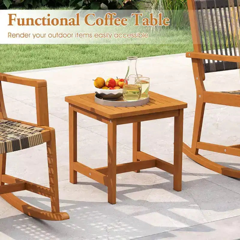 Ensemble de 3 pièces pour patio en bois d'acacia avec chaises à bascule et osier rotin
