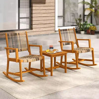 Ensemble de 3 pièces pour patio en bois d'acacia avec chaises à bascule et osier rotin