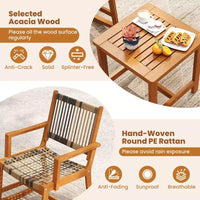 Ensemble de 3 pièces pour patio en bois d'acacia avec chaises à bascule et osier rotin