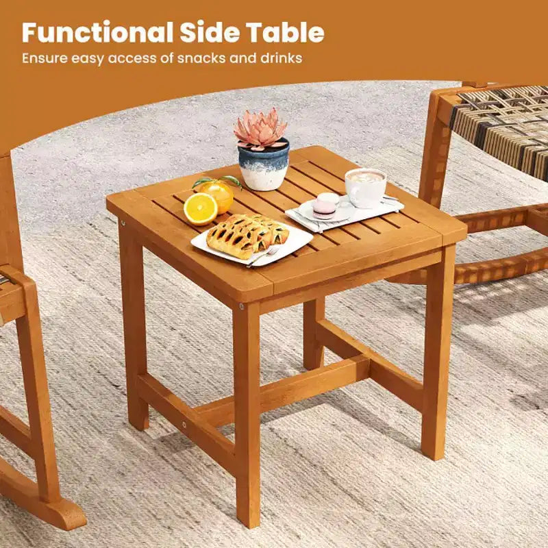 Ensemble de 3 pièces pour patio en bois d'acacia avec chaises à bascule et osier rotin