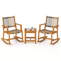Ensemble de 3 pièces pour patio en bois d'acacia avec chaises à bascule et osier rotin