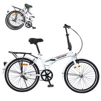 NAYSAYE Vélo pliant 24 pouces pour adultes avec garde-boue, cadre en acier, vitesse unique, vélo de ville, blanc clair, 63*22.83*45.6