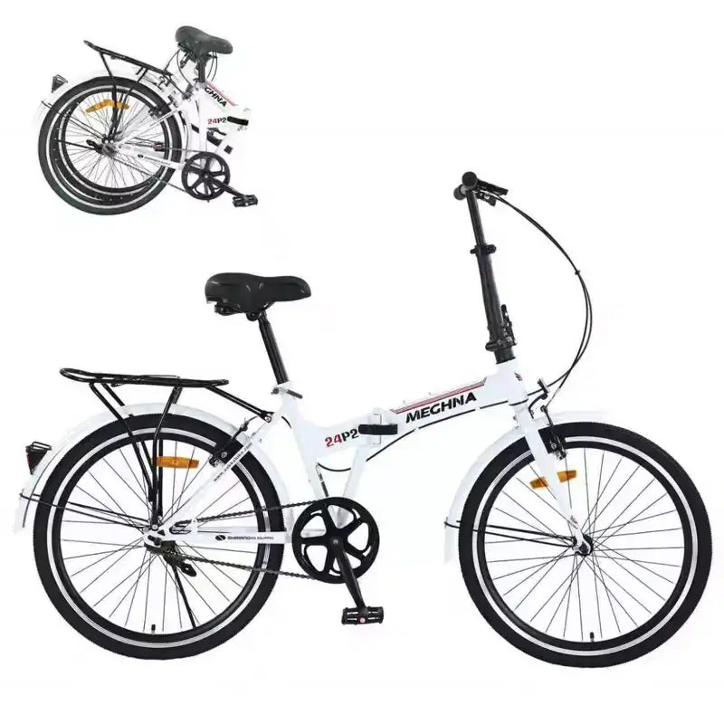 NAYSAYE Vélo pliant 24 pouces pour adultes avec garde-boue, cadre en acier, vitesse unique, vélo de ville, blanc clair, 63*22.83*45.6