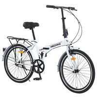 NAYSAYE Vélo pliant 24 pouces pour adultes avec garde-boue, cadre en acier, vitesse unique, vélo de ville, blanc clair, 63*22.83*45.6