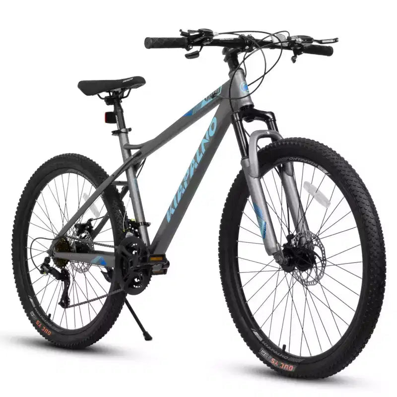 NAYSAYE Vélo VTT 26 pouces pour adultes et adolescents, cadre en acier, freins à disque, 21 vitesses pour le fitness, bleu et gris, 67*26.5*38