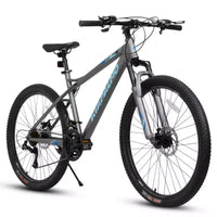 NAYSAYE Vélo VTT 26 pouces pour adultes et adolescents, cadre en acier, freins à disque, 21 vitesses pour le fitness, bleu et gris, 67*26.5*38