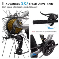 NAYSAYE Vélo VTT 26 pouces pour adultes et adolescents, cadre en acier, freins à disque, 21 vitesses pour le fitness, bleu et gris, 67*26.5*38