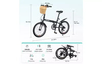 Vélo pliant 20 pouces pour adultes avec panier, support de téléphone et garde-boue, cadre en acier 6 vitesses, vélo de ville, double frein en V, vélo compact portable