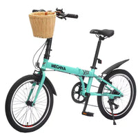 Vélo pliant 20 pouces pour adultes avec panier, support de téléphone et garde-boue, cadre en acier 6 vitesses, vélo de ville, double frein en V, vélo compact portable