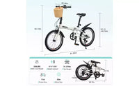 Vélo pliant 20 pouces pour adultes avec panier, support de téléphone et garde-boue, cadre en acier 6 vitesses, vélo de ville, double frein en V, vélo compact portable