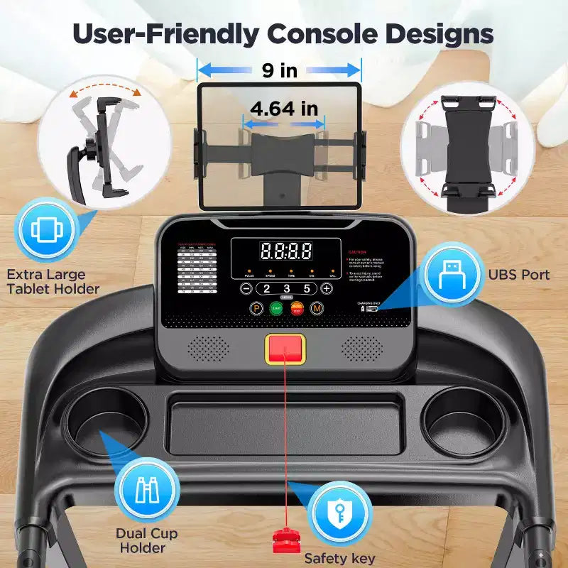 Tapis roulant pliable 2,75 CV, capacité de 136 kg, 3 niveaux d'inclinaison, vitesse de 12 km/h, pour la maison, 64+6+1 programmes, application intelligente, haut-parleurs stéréo Bluetooth Hi-Fi