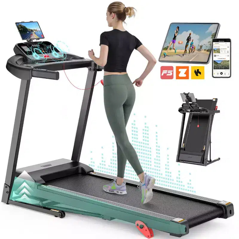 Tapis de course en solde, Dégagement de tapis de course, Tapis de course pour la maison, Tapis de course pliable large avec guidon, haut-parleur, capacité de poids de 136 kg