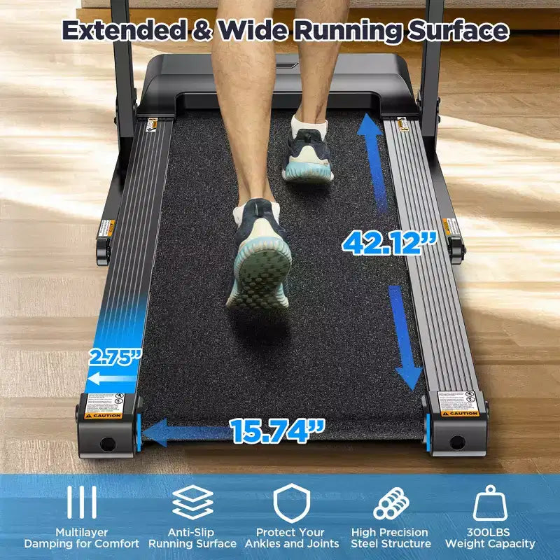 Tapis de course en solde, Dégagement de tapis de course, Tapis de course pour la maison, Tapis de course pliable large avec guidon, haut-parleur, capacité de poids de 136 kg