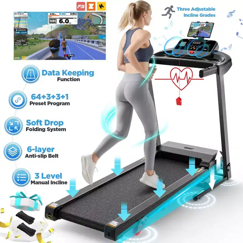 Tapis de Course 12 km/h pour la Maison, Tapis Roulant Pliable Inclinable avec Contrôle par APP, Capacité de 136 kg, Moteur sans Balai de 2,5 CV, Maison et Bureau