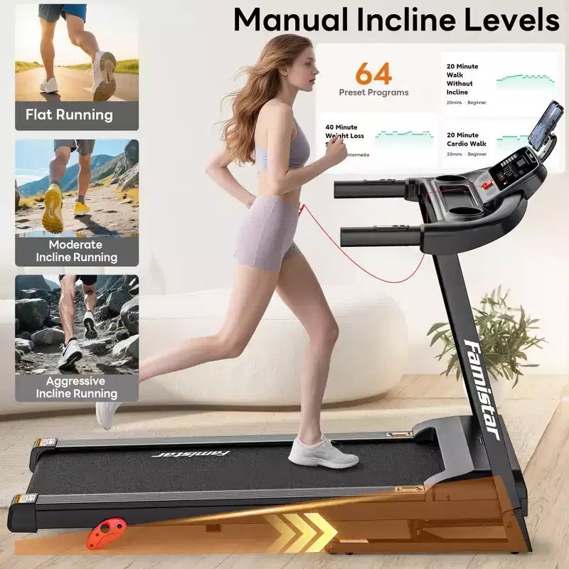 Tapis de Course 12 km/h pour la Maison, Tapis Roulant Pliable Inclinable avec Contrôle par APP, Capacité de 136 kg, Moteur sans Balai de 2,5 CV, Maison et Bureau