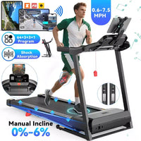 Tapis de course 3.0HP capacité 300lbs, tapis de course pliable inclinable à 6% pour la maison, 0.6-7.5MPH, bande de 16 pouces, absorption des chocs