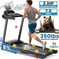Tapis de course pliable 3,1 CV pour la maison, capacité de 159 kg, inclinaison de 8 %, vitesse de 12 km/h, 71 programmes prédéfinis, absorption des chocs