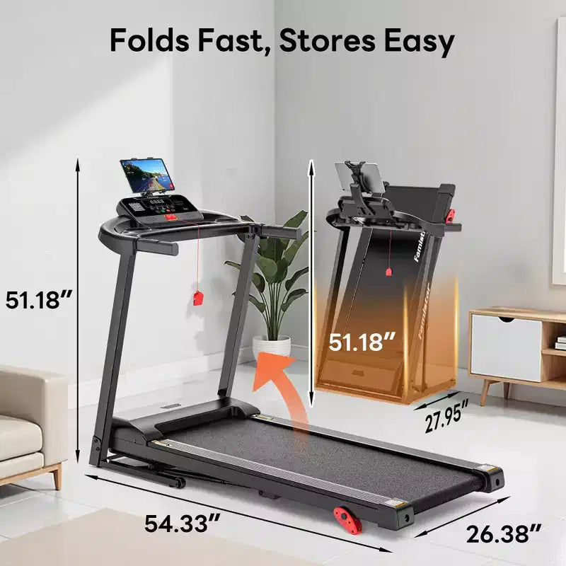 Tapis de course pliable 3,1 CV pour la maison, capacité de 159 kg, inclinaison de 8 %, vitesse de 12 km/h, 71 programmes prédéfinis, absorption des chocs