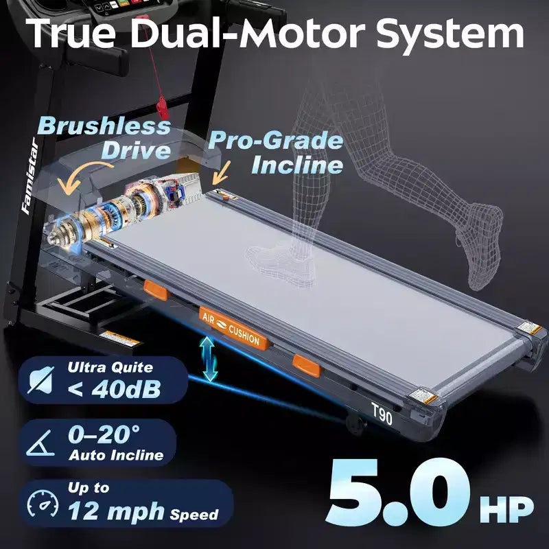 Tapis de course pliable avec inclinaison automatique sur 20 niveaux, vitesse de 19 km/h, contrôle par application, capacité de 180 kg, conception à descente douce
