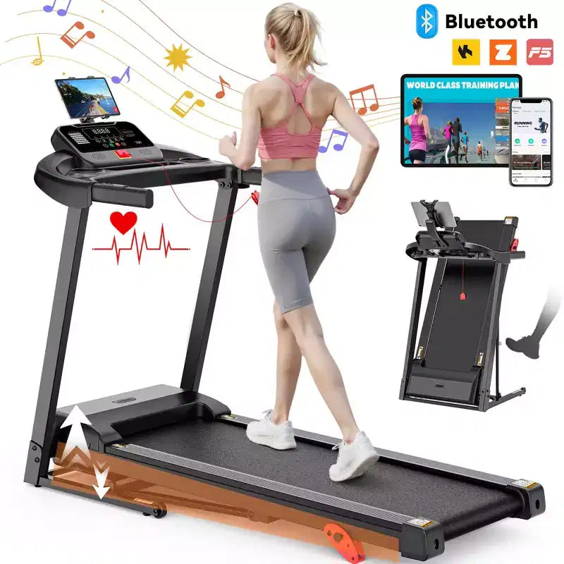 Tapis de course avec inclinaison pour la maison, tapis roulant capacité de 136 kg, tapis de course pliable 2,5 CV avec contrôle par application, 1-12 km/h, 71 programmes