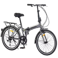 Vélo pliant de ville 24 pouces, cadre en acier, 7 vitesses, cadre en acier à haute résistance, freins en V