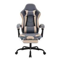 Chaise de jeu MAYEERTY, chaise d'ordinateur ergonomique avec repose-pieds et soutien lombaire massant, chaise de jeu vidéo pivotante réglable en hauteur Bleu Beige