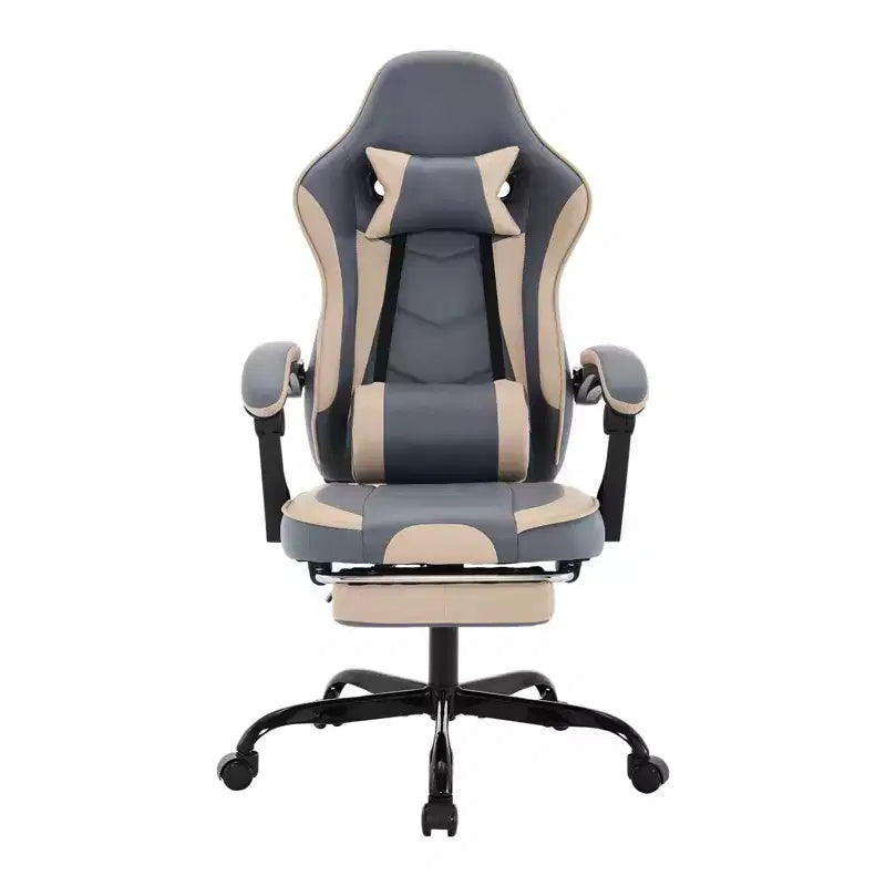 Chaise de jeu MAYEERTY, chaise d'ordinateur ergonomique avec repose-pieds et soutien lombaire massant, chaise de jeu vidéo pivotante réglable en hauteur Bleu Beige