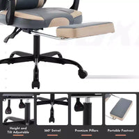 Chaise de jeu MAYEERTY, chaise d'ordinateur ergonomique avec repose-pieds et soutien lombaire massant, chaise de jeu vidéo pivotante réglable en hauteur Bleu Beige