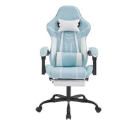 Chaise de jeu MAYEERTY, Chaise d'ordinateur, Chaise ergonomique avec repose-pieds et soutien lombaire pour salon Bleu