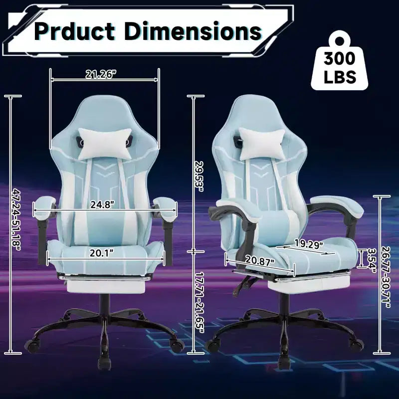 Chaise de jeu MAYEERTY, Chaise d'ordinateur, Chaise ergonomique avec repose-pieds et soutien lombaire pour salon Bleu