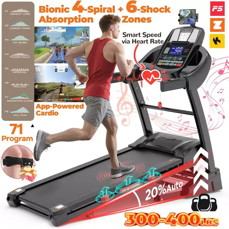 Tapis Roulant Électrique Pliable 4,5 CV en Liquidation, 71 Programmes, Vitesse 19 km/h, Capacité 136 kg, Connectivité App & Bluetooth, Parfait pour la Maison & le Bureau
