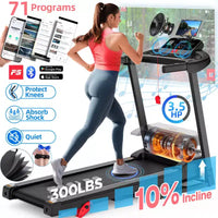 Tapis de course pliable 330lbs avec moteur 3.5CV, 64+7 programmes, tapis de course inclinable pour la maison, 12km/h, contrôle APP et double haut-parleurs, tapis de course portable pour la marche et le jogging