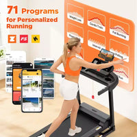 Tapis de course pliable 330lbs avec moteur 3.5CV, 64+7 programmes, tapis de course inclinable pour la maison, 12km/h, contrôle APP et double haut-parleurs, tapis de course portable pour la marche et le jogging