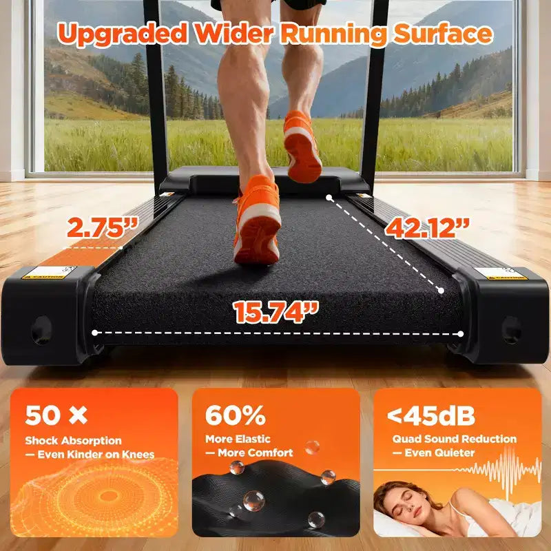 Tapis de course pliable 330lbs avec moteur 3.5CV, 64+7 programmes, tapis de course inclinable pour la maison, 12km/h, contrôle APP et double haut-parleurs, tapis de course portable pour la marche et le jogging