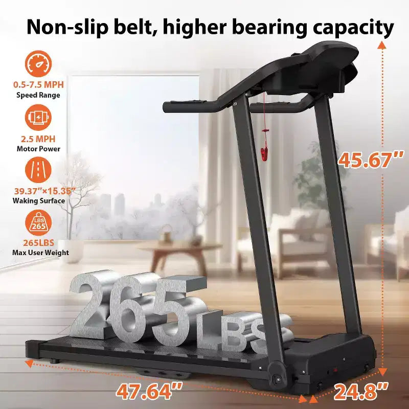 Tapis de course pliable Okak avec une capacité de charge maximale de 120 kg, tapis roulant électrique portable de 2,5 CV, tapis de course pour la maison, le bureau